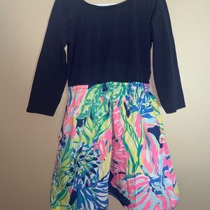 Lilly Pulitzer Girls Floral Mochi Dress Navy Floral Bottom Size Large 8-10